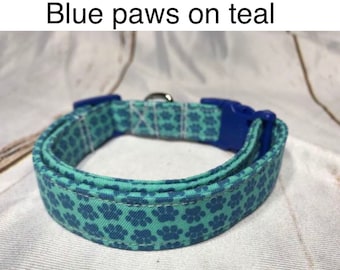 Paws on teal, standard adjustable dog collar,  or martingale collar