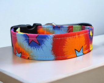 Rainbow Stars dog collar, dog collar, handmade side release dog collar, girl dog collar, custom dog collar, washable adjustable dog collar