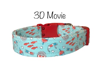 Movie dog collar, funny dog collar, food dog collar, popcorn dog collar, 3D movies, eco friendly collar, adjustable, washable, cat collar