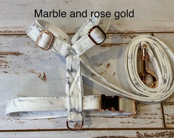 Dog harness, Harness and leash, step in harness, standard harness, dog harness set, rose gold, rose gold hardware, marble dog harness,