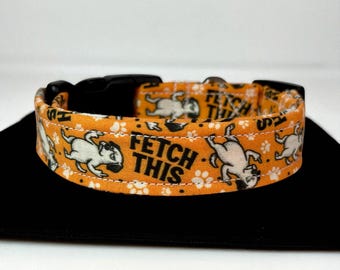 Fetch this funny dog collar, handmade side release dog collar, washable adjustable collar, blue dog collar, middle finger obscene dog collar