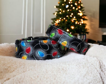 Christmas dog collar, Christmas lights, Side release adjustable collar, handmade dog collar, fabric dog collar, washable collar