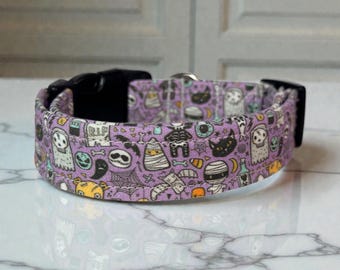 Halloween Handmade funny dog collar: Washable fabric, adjustable side release, webbing core, customizable hardware, wide dog collar