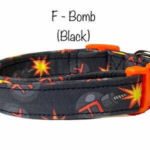F Bomb Dog Collar: Funny Black Bomb Print, Adjustable, Washable