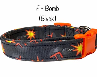 F Bomb dog collar, dog collar, obscene dog collar, funny dog collar, black dog collar, cat collar, eco friendly collar, adjustable, washable