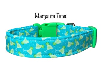 Margarita dog collar, funny dog collar, food dog collar, adjustable collar, side release collar, washable collar, fabric dog collar, blue