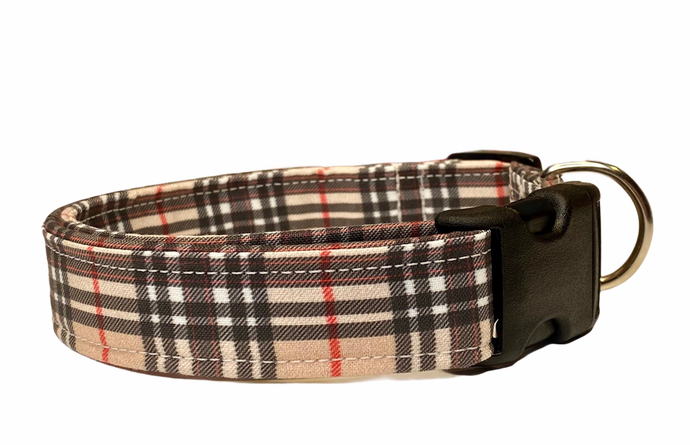 Dog collar, plaid dog collar, tan plaid dog collar, fabric dog collar