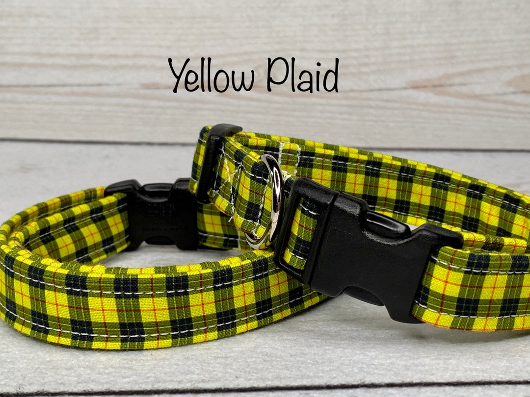 Yellow Plaid Dog Collar, Clueless Plaid, Dog Collar, Yellow and Black Plaid, Adjustable Collar