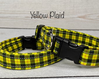 Yellow plaid dog collar, Tartan plaid, dog collar, yellow and black plaid, adjustable collar, washable collar, eco friendly collar, plaid