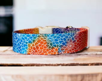 Floral dog collar, rainbow dog collar, girl dog collar, handmade dog collar, custom dog collar, adjustable, washable collar, rainbow flower,