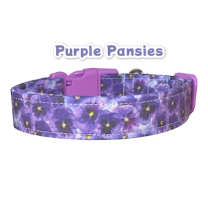 Purple Pansies Dog Collar: Adjustable Floral Fabric Collar