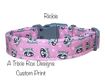 Raccoon dog collar, funny dog collar, pink, washable, side release, adjustable collar, pink dog collar, female collar for dogs, cute raccoon