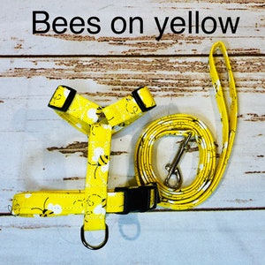 Bee Dog Harness and Leash Set: Adjustable Step-In or Standard Roman Harness