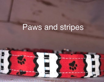 Paws and stripes dog collar, standard adjustable or martingale