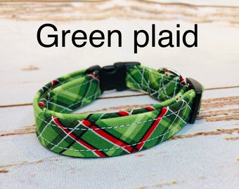 Dog Collar, dog collar boy, fabric dog collar, martingale collar, adjustable collar, buckle dog collar, plaid dog collar, green plaid