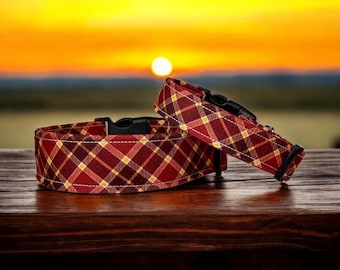 Red plaid dog collar, handmade fabric dog collar, side release adjustable dog collar, funny dog collars, washable collar, gifts for dogs