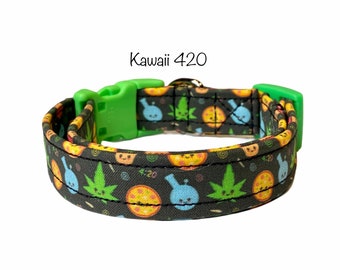 Weed dog collar, funny dog collar, kawaii dog collar, handmade dog collar, side release adjustable dog collar, washable dog collar, food