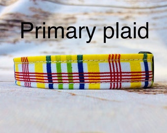 Plaid dog collar, boy dog collar, adjustable collar, fabric collar, side release collar, washable, eco friendly, yellow, blue, red, white
