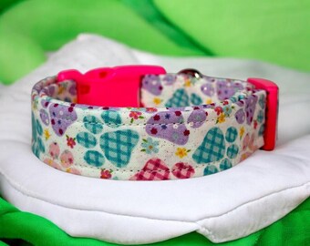 Easter Paws Dog Collar, Handmade Adjustable dog Collar, Washable Fabric dog collar, Pet Accessory, Custom dog collar, side release collar