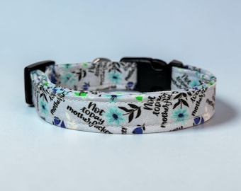 Funny handmade dog collar “not today motherfucker”, Side release, Adjustable, washable cotton fabric, webbing core, customizable hardwa