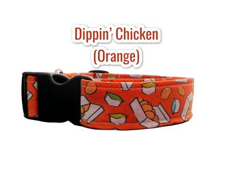 Handmade Chicken Nugget Dog Collar: Funny Food Print, funny dog collar, side release, washable, adjustable 