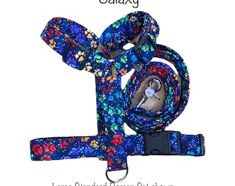 Galaxy dog harness and leash set, standard Roman dog harness, step in dog harness, adjustable dog harness, washable dog harness, celestial