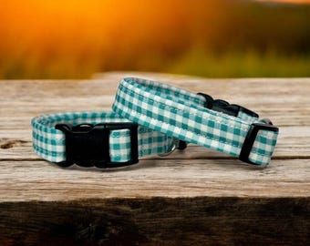 Blue and white gingham dog collar, dog collar, handmade side release dog collar, funny dog collar, custom dog collar, washable, adjustable