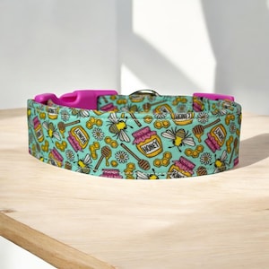 Honey Bee Handmade Dog Collar: Adjustable, Washable, Side Release fabric collar for pets