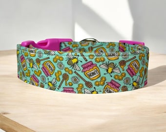 Bee dog collar, dog collar, dog collar boy, dog collar girl, side release dog collar, adjustable dog collar, washable dog collar, honey bee