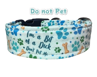 Funny dog collar, cuss word dog collar, wide dog collar, side release, adjustable, washable dog collar, fabric dog collar, bit of a dick