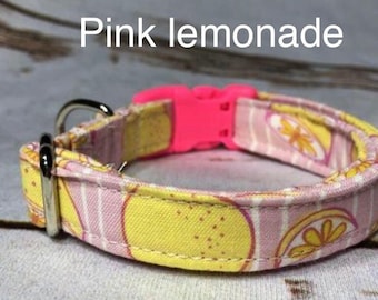 Handmade Pink Lemonade Dog Collar, Adjustable, funny dog collar, side release, washable, adjustable 