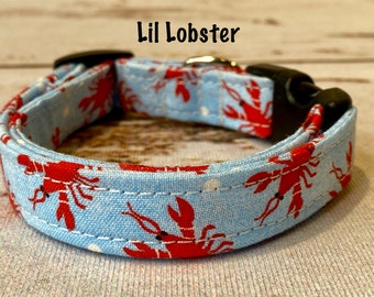 Lobster dog collar, funny dog collar, adjustable collar, washable collar, side release collar, eco friendly, red, blue, lobsters, unisex,