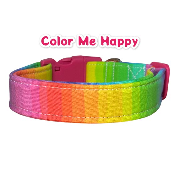 Rainbow Dog Collar, Adjustable Fabric Pet with Eco-Friendly Materials