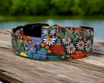 Summer Floral dog collar, dog collar, handmade side release dog collar, funny dog collar, custom dog collar, washable adjustable dog collar
