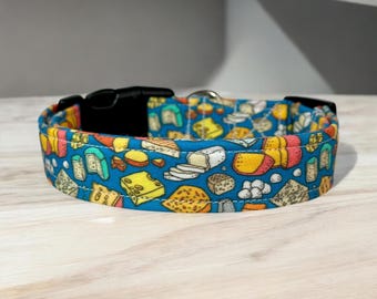 Cheese dog collar, funny food dog collar, handmade, side release dog collar, girl dog collar, boy dog collar, custom adjustable dog collar