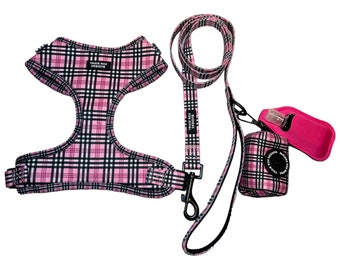 Pink Plaid Neoprene Dog Harness: Soft Adjustable Design