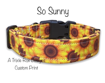 Sunflower dog collar, floral dog collar, sunflowers, cat collar, sunflower cat collar, adjustable, washable, eco friendly, yellow, brown