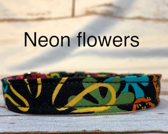 Neon Flowers dog collar, standard adjustable or martingale