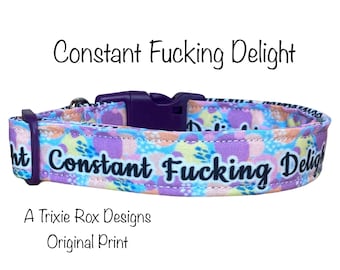 Constant fucking delight dog collar, funny dog collar, obscene dog collar, adjustable, washable, eco friendly, side release, pastel, girl
