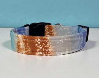 Beach themed Handmade dog collar: Washable fabric, adjustable side release, webbing core, customizable hardware, wide dog collar