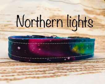 Dog Collar, girl dog collar, boy dog collar, martingale collar, fabric, adjustable collar, buckle dog collar, universe, northern lights