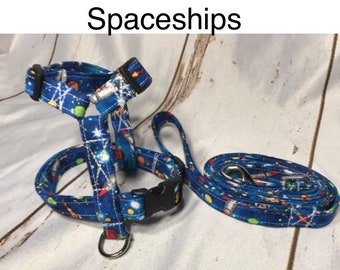 Dog harness, Harness and leash, step in harness, standard harness,  dog harness set, dog halter, boy dog harness, blue, spaceships, space