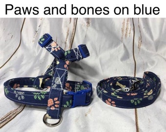 Dog harness, Harness and leash, step in harness, standard harness, dog harness set, dog halter, dog harness boy, houndstooth, paws, blue