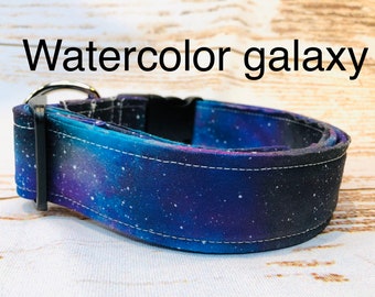 Galaxy dog collar, celestial dog collar, watercolor galaxy, Girl dog, boy dog, blue, purple, stars, galaxy, washable, adjustable, fabric