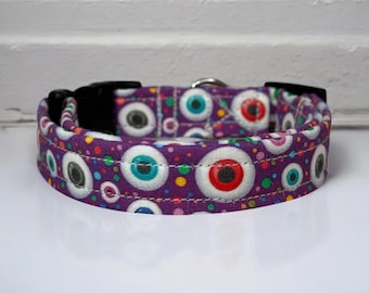 Creepy eyes dog collar, dog collar, handmade side release dog collar, funny dog collar, custom dog collar, washable adjustable dog collar