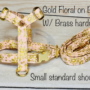 Blush Pink Dog Harness and Leash Set: Brass Hardware, Adjustable Step-In or Standard