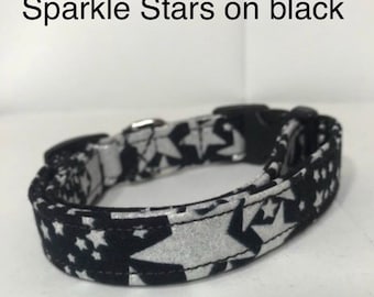 Sparkle Stars on black, standard adjustable dog collar,  or martingale collar