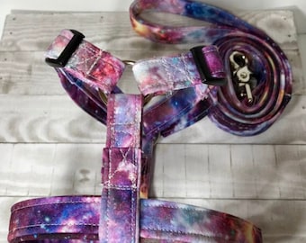Dog harness, Harness and leash, step in harness, standard harness, dog harness set, galaxy dog harness, adjustable,  bright galaxy print