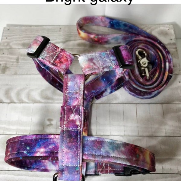 Dog harness, Harness and leash, step in harness, standard harness, dog harness set, galaxy dog harness, adjustable,  bright galaxy print