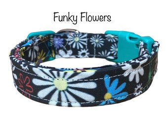 Floral dog collar, dog collar, dog collar girl, floral collar, eco friendly collar, washable, adjustable, black dog collar, flowers, female